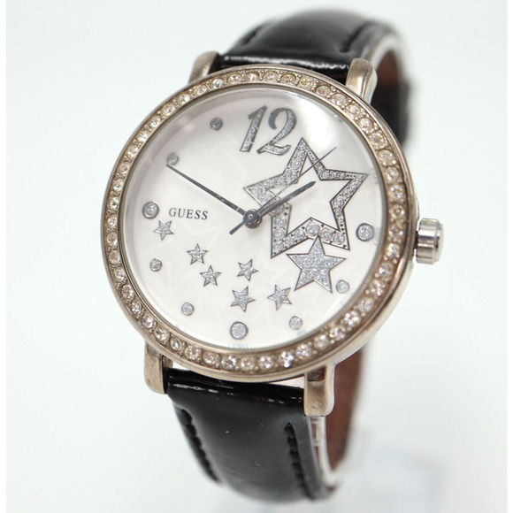 Guess Women Watch Silver Tone 36mm Silver Jewel Dial Leather Strap w New Battery - Picture 1 of 16